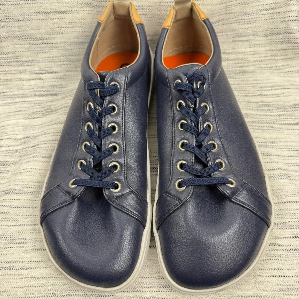 Origo Men's Navy Blue Natural Leather Everyday Sneaker Lace Up Size 8 Barefoot